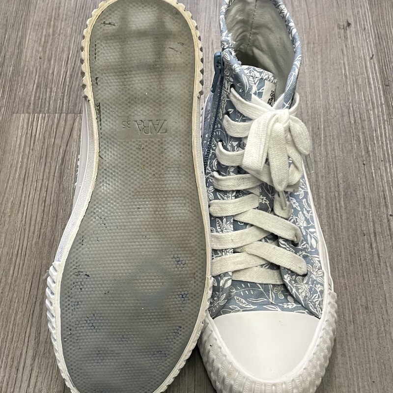 Zara Floral High Tops with Side Zip, Blue, Size: 4Y